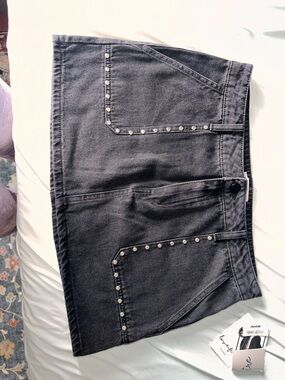 Women's Dark Gray Studded denim skirt